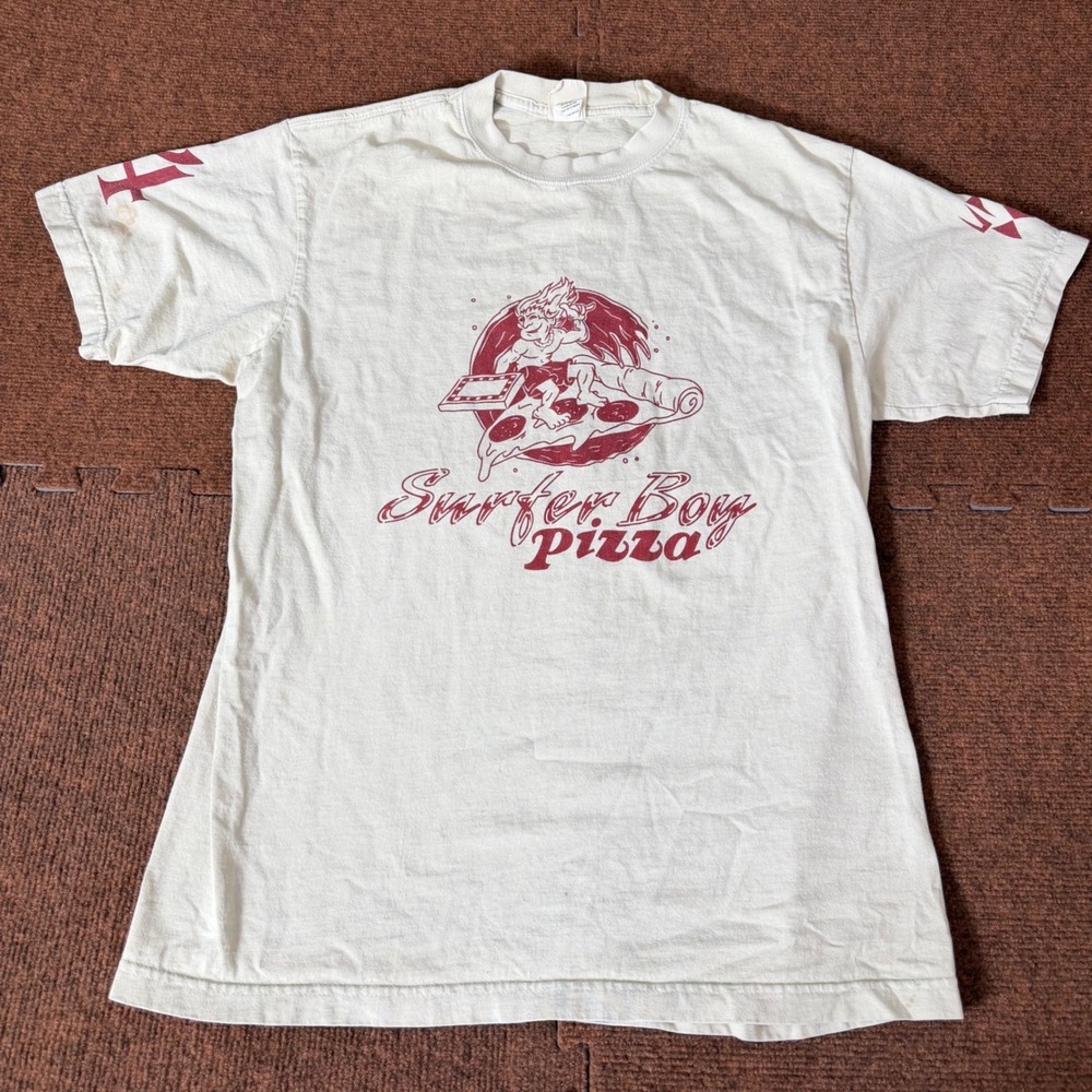 Stranger Things‎ PacSun Surfer Boy Pizza T-Shirt Mens Medium Cream Graphic Tee